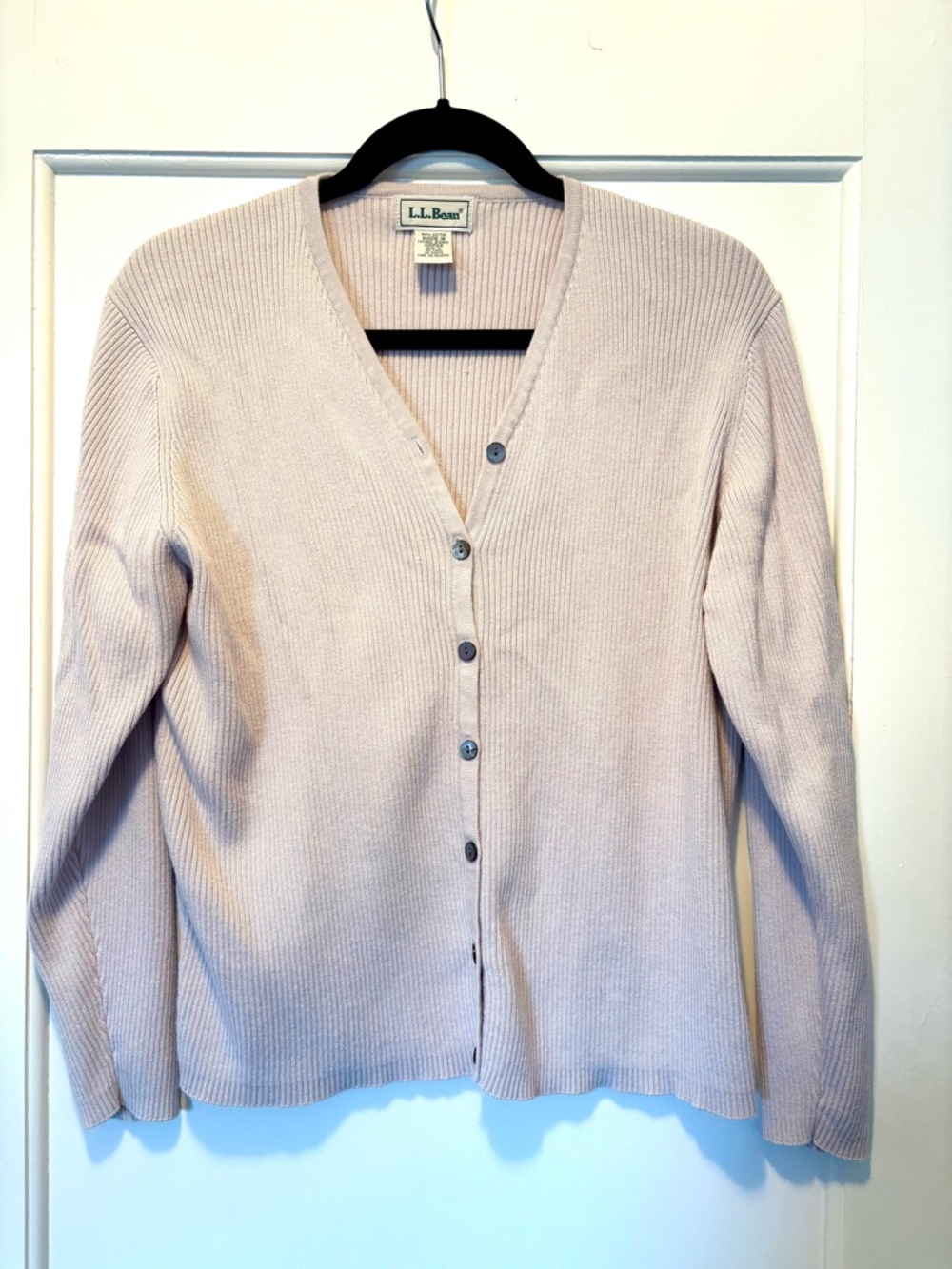 L.L. Bean Women's Ribbed V-Neck Button Cardigan - Pale Lavendar
